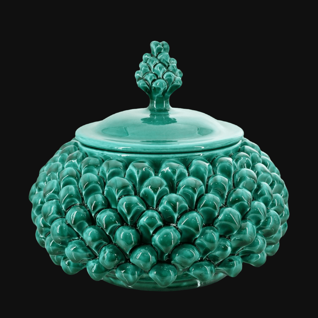 Biscottiera a pigna Ø 20 Verde Smeraldo in Ceramica di Caltagirone