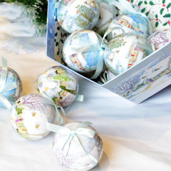 Palline di Natale in scatola decorata con stampa.