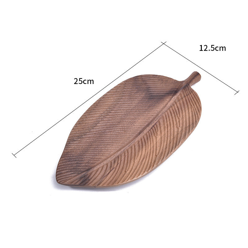Vassoio in legno massello creativo fatto a mano con foglie di frutta e snack dim sum in legno