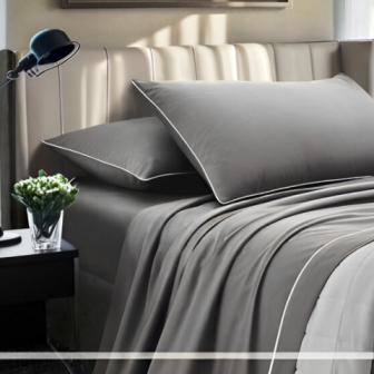 Completo Letto Tinta Unita Cotone Percalle 200 Fili linea Lagom-Matrimoniale. 