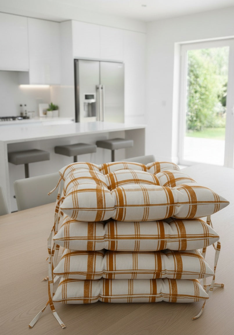 Coprisedia ZAFFIRO Imbottito in Cotone Jacquard | Bianco, Giallo e Bronzo | Coordinatore Tovaglia