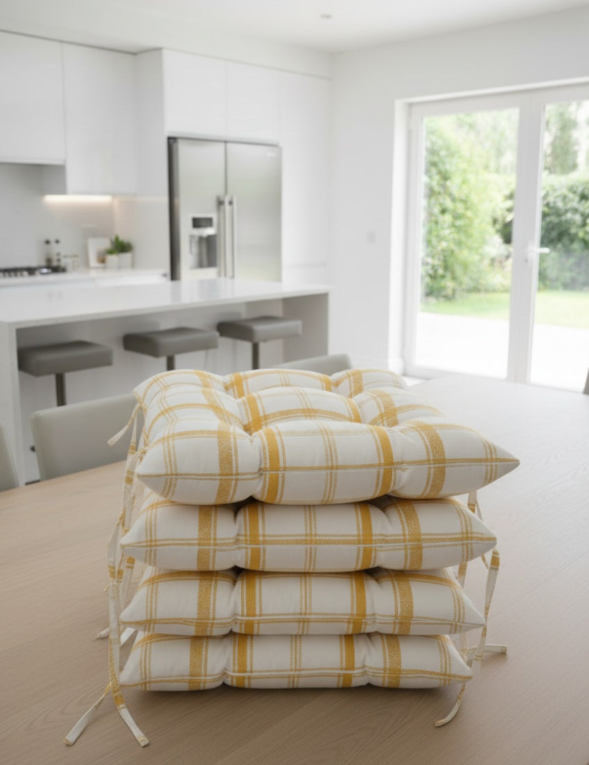 Coprisedia ZAFFIRO Imbottito in Cotone Jacquard | Bianco, Giallo e Bronzo | Coordinatore Tovaglia