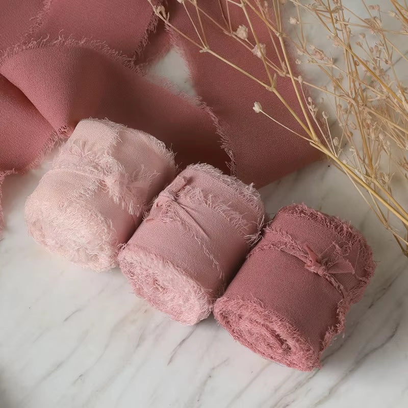 Cinta de seda deshilachada con bordes de gasa arrugada, 3 rollos de 6,5 m cada uno