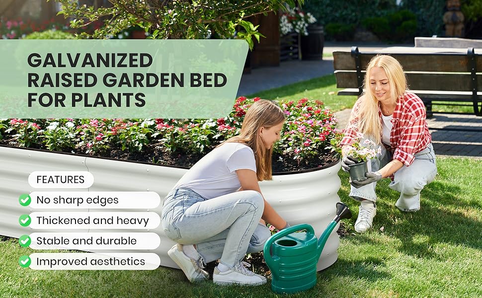 Oval Galvanized Raised Garden Bed Deep Root Planter Box.