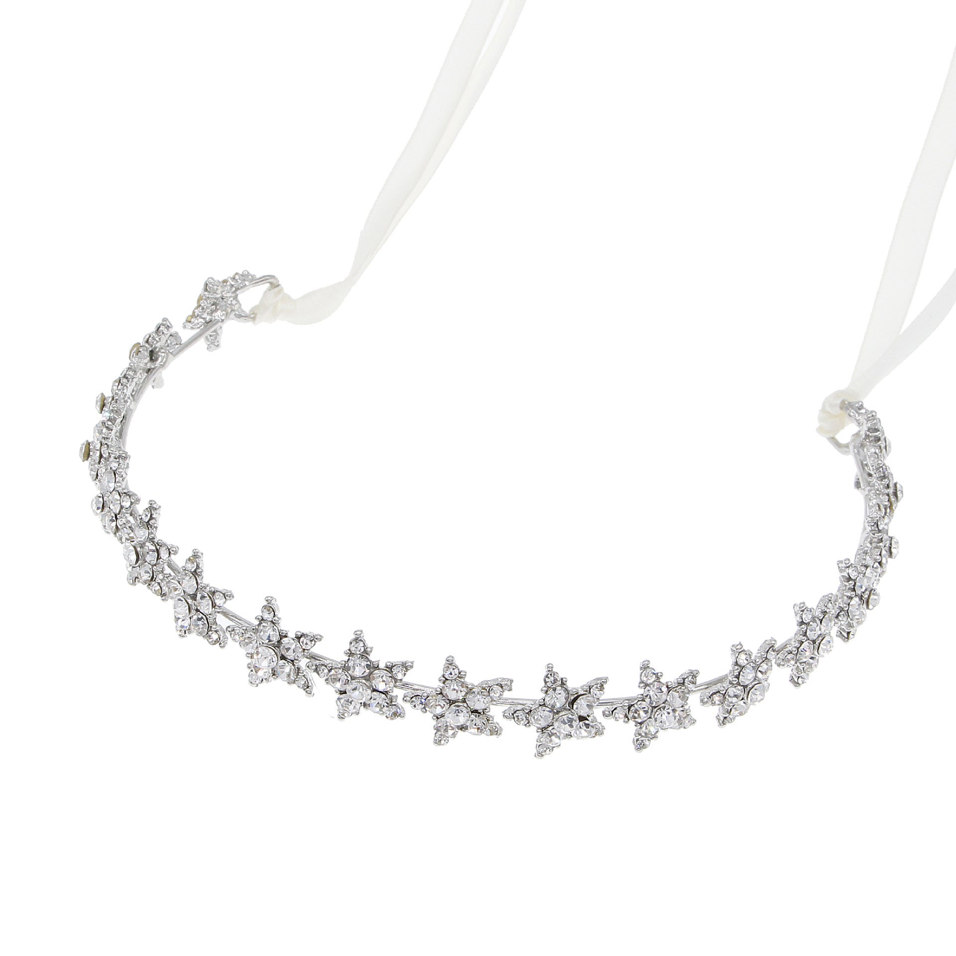 Cerchietto per capelli a forma di corona da sposa con stelle argentate.