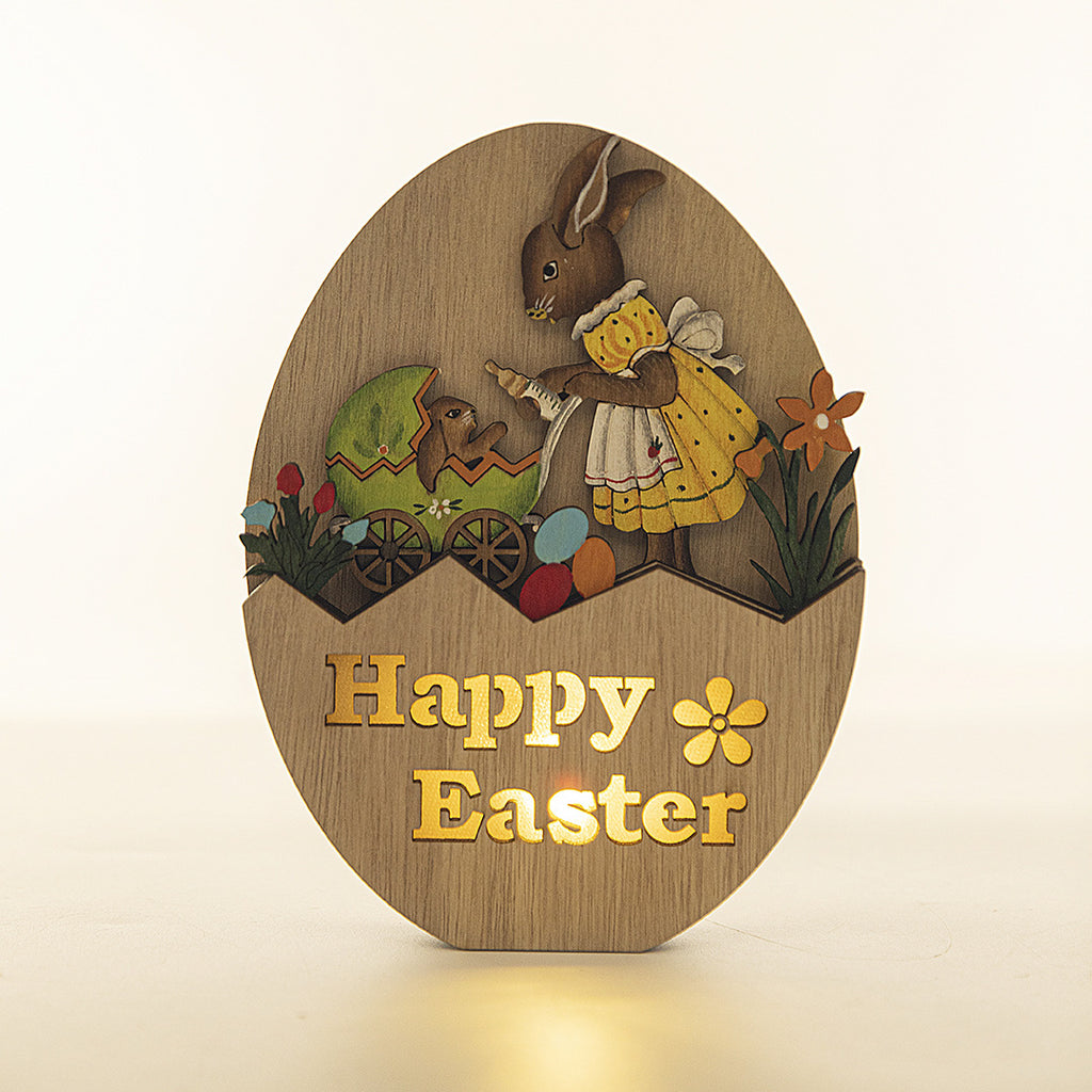 Decorazione di Pasqua in legno artigianale coniglio LED
