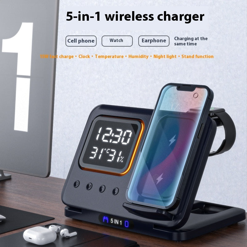 Wireless Chargers Stand 5 In1 LED Digital Alarm Clock Fast Charging