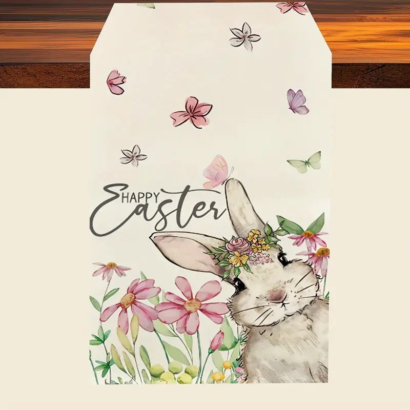 Easter Table Runner Rabbit Egg Decoration Linen Cloth