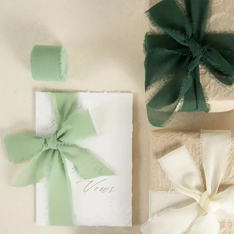 Cinta de seda deshilachada con bordes de gasa arrugada, 3 rollos de 6,5 m cada uno