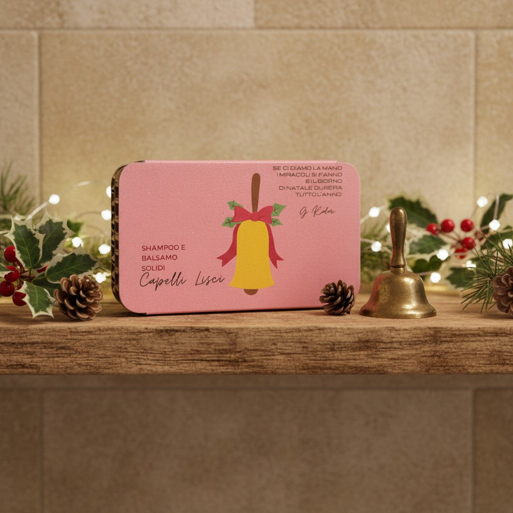 CONFEZIONE NATALIZIA SHAMPOO SOLIDO CAPELLI LISCI FIOR DI COTONE + BALSAMO SOLIDO CAPELLI LISCI FIOR DI LILLÀ