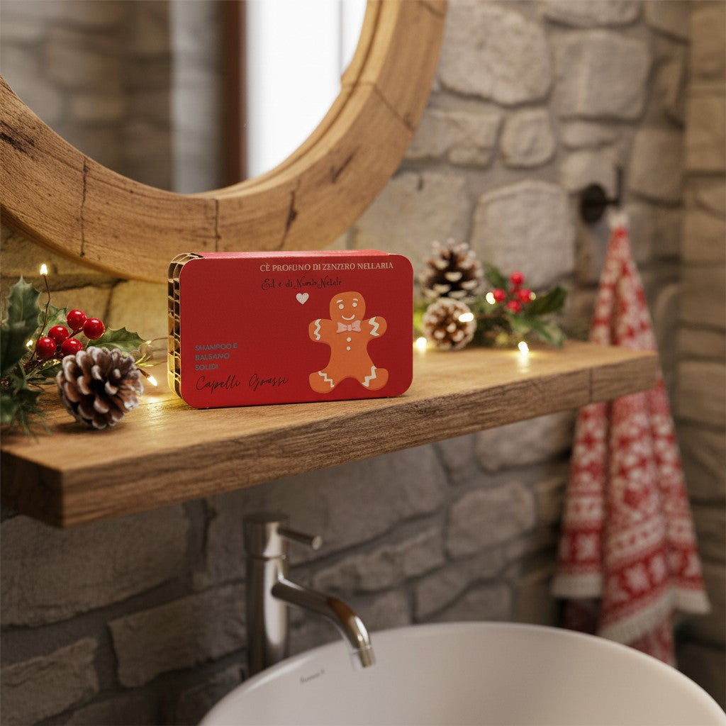 CONFEZIONE NATALIZIA SHAMPOO SOLIDO CAPELLI GRASSI RUGIADA + BALSAMO SOLIDO CAPELLI GRASSI O CON FORFORA YOGURT UND CREMA DI RISO