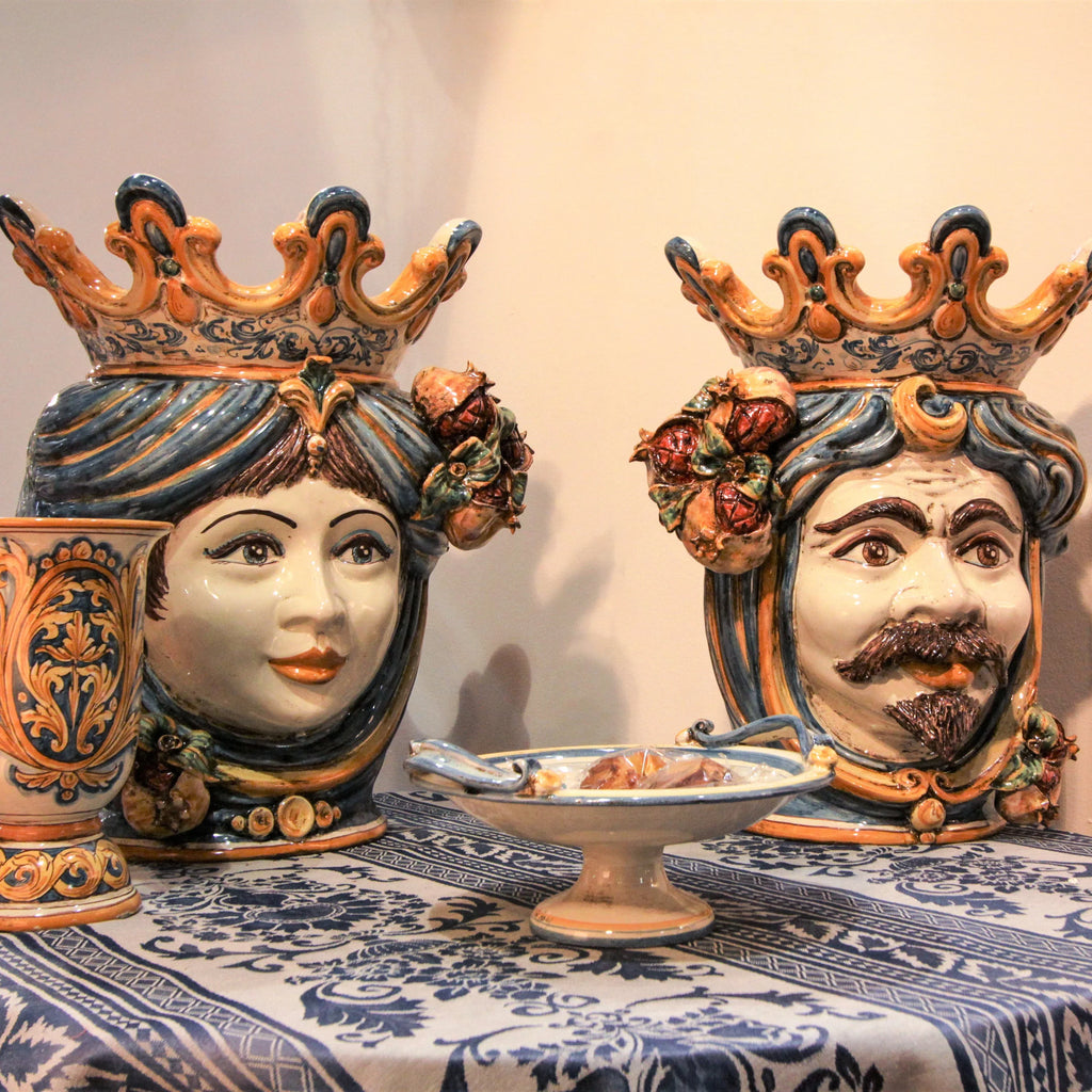 Testa di moro h 40 melograni blu e arancio femmina