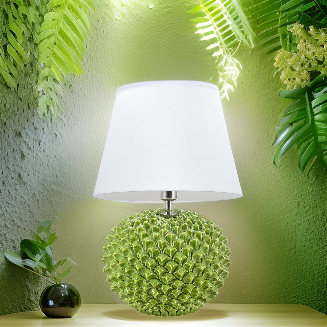 Lume palla a pigna in diverse misure, Decoro in Verde Foglia in Ceramica di Caltagirone