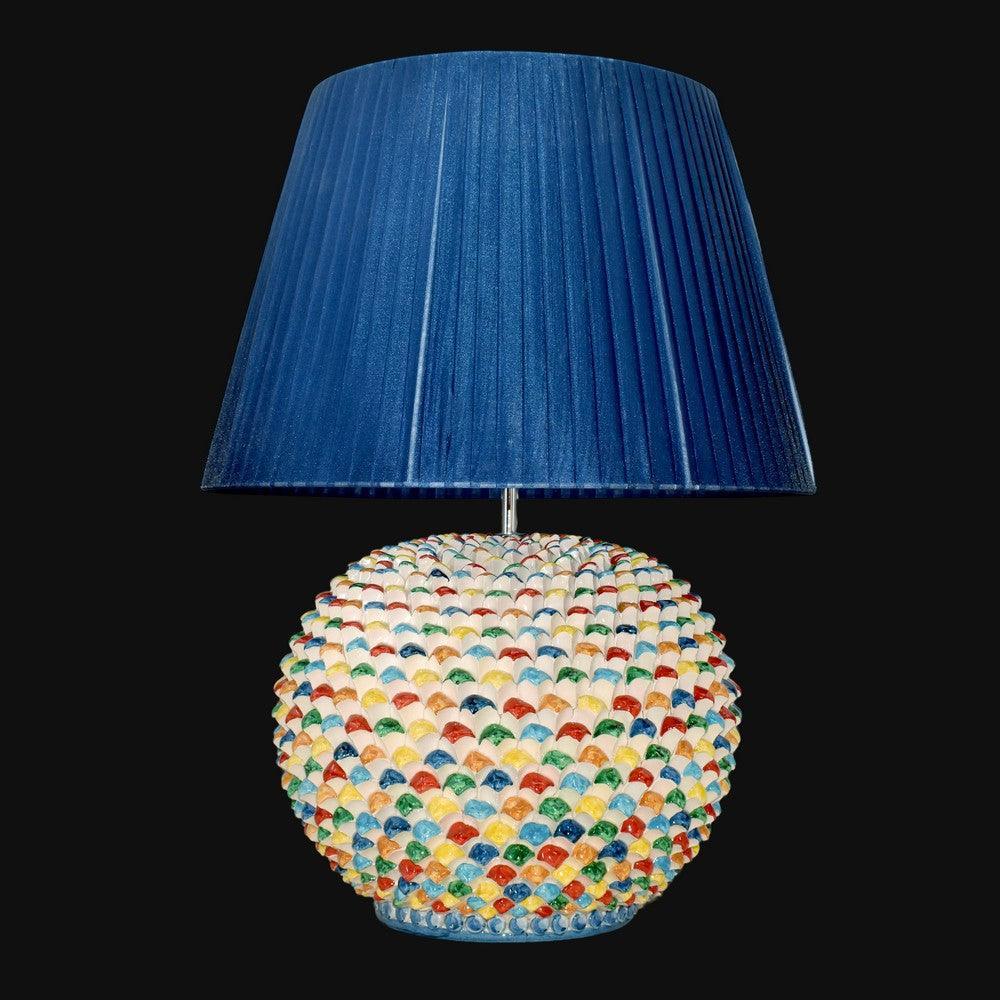 Lume palla a pigna moderno h 30 cm, h 60 con paralume in ceramica artistica di Caltagirone