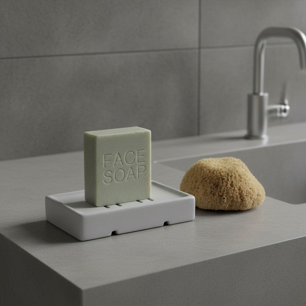 LATTE DETERGENTE SOLIDO VISO PER PELLI SENSIBILI 50 g CON SPUGNA MARINA – Verpackung im Karton, wiederverwendbar