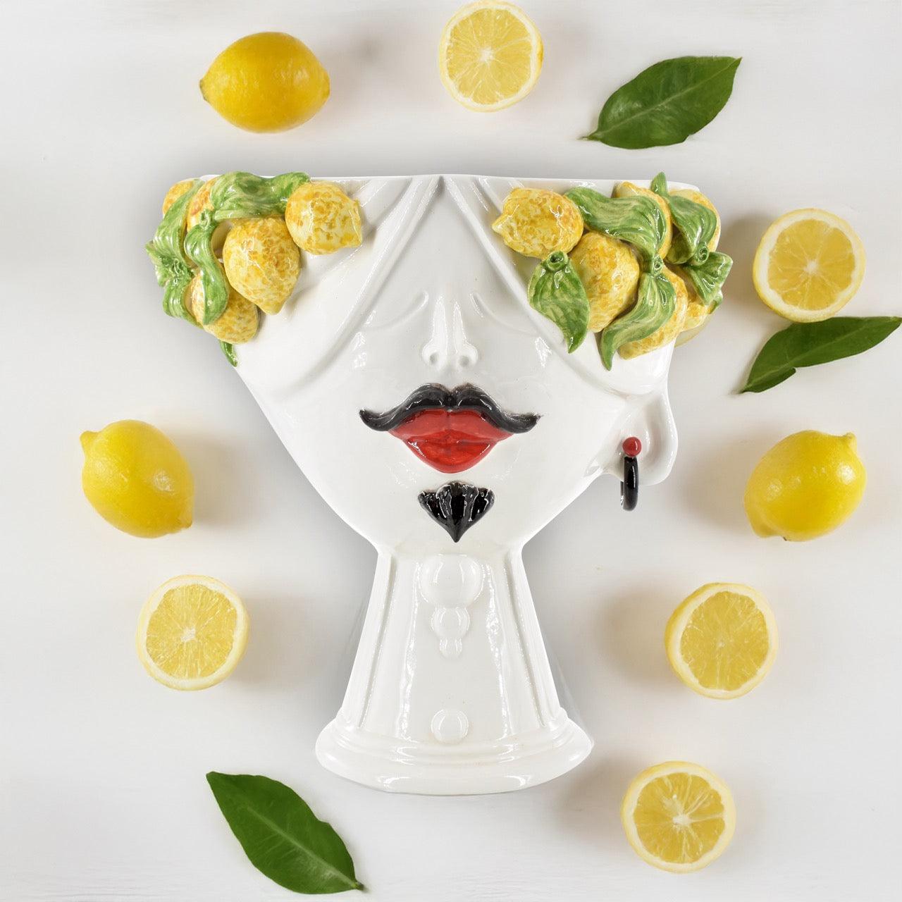 Testa di Moro con limoni "Zahira" uomo | Bianco e Limone 30 cm