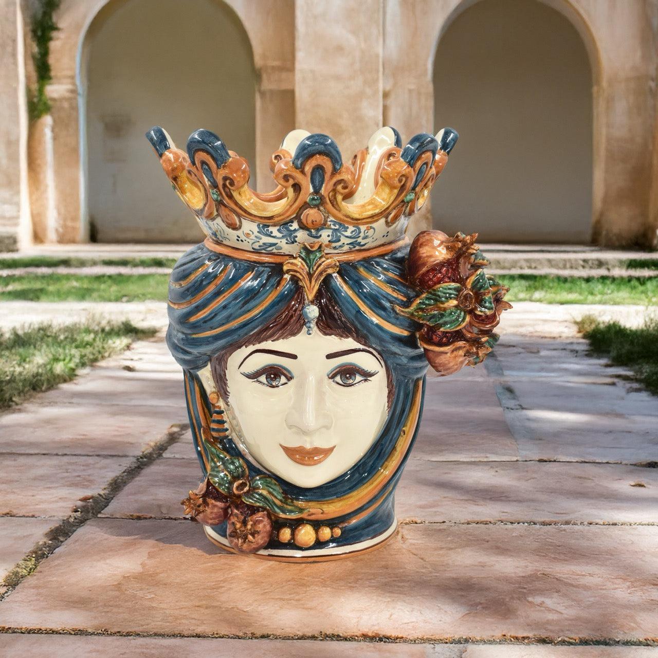 Testa di moro h 40 melograni blu e arancio femmina