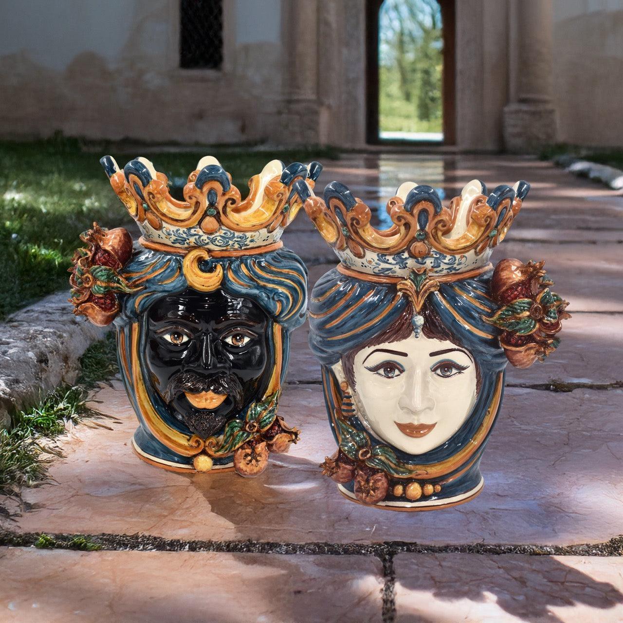 Testa di moro h 40 melograni blu e arancio femmina