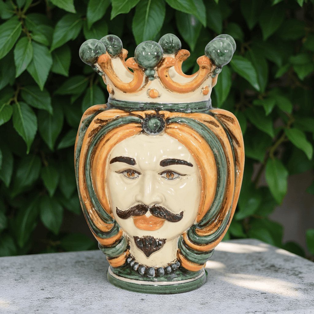 Testa h 25 turbante verde/arancio - Ceramiche di Caltagirone Sofia