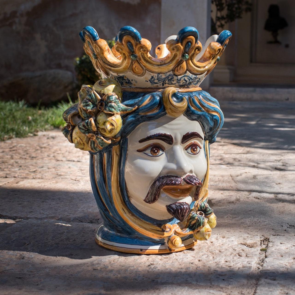 Testa h 40 limoni blu e arancio maschio bianco