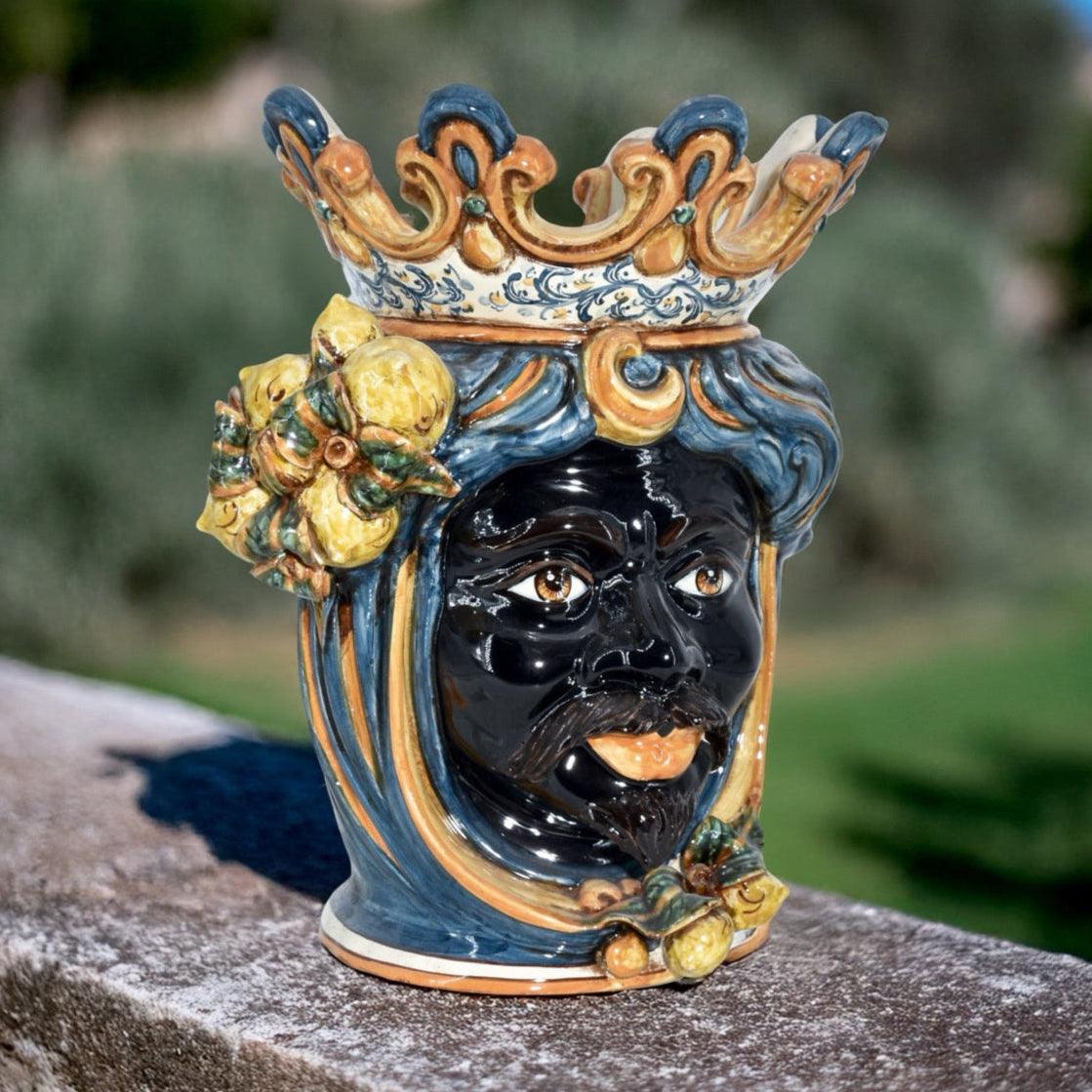 Testa h 40 limoni blu e arancio maschio moro