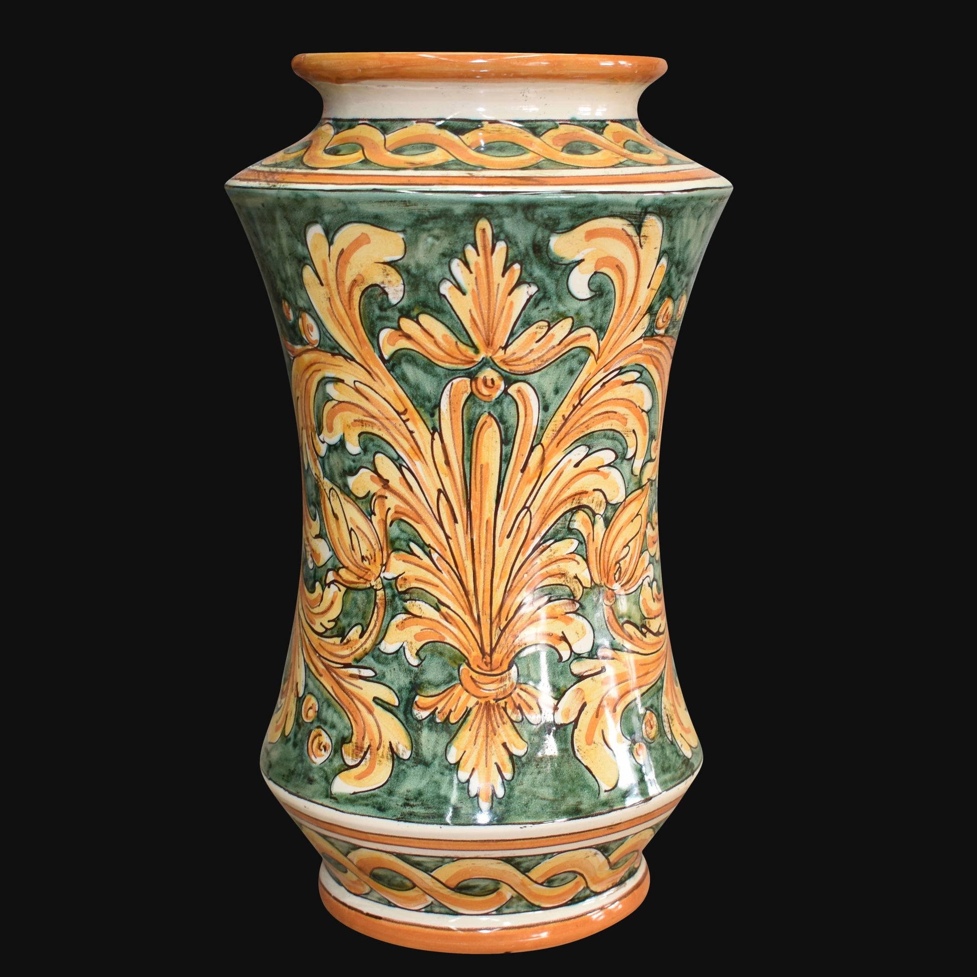 Vaso albarello h 25/30 ornato fondo verde - Ceramiche di Caltagirone Sofia