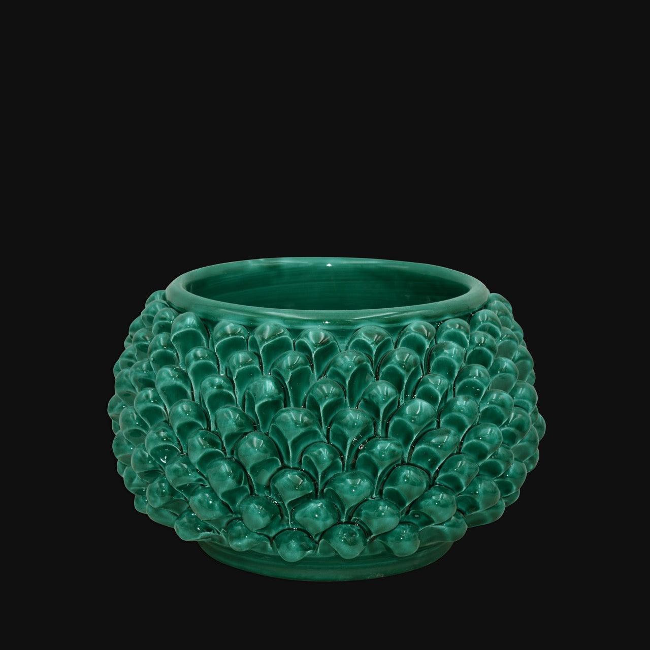 Vaso mezza pigna s/piede verde smeraldo in ceramica di Caltagirone