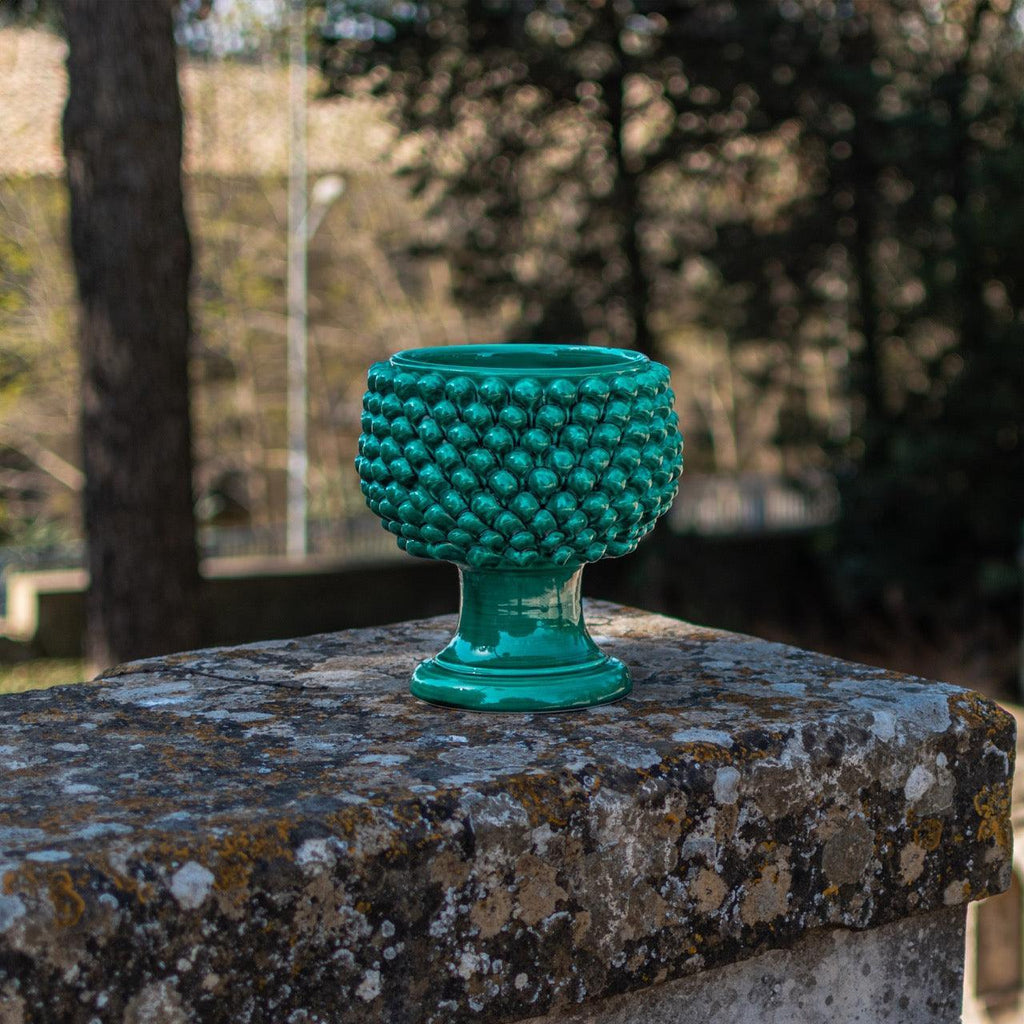 Vaso mezza pigna verde smeraldo in ceramica di Caltagirone