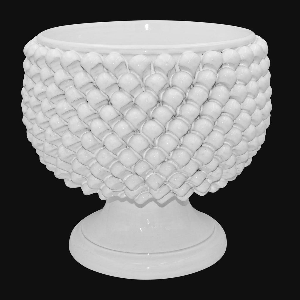 Vaso mezza pigna white line in ceramica di Caltagirone